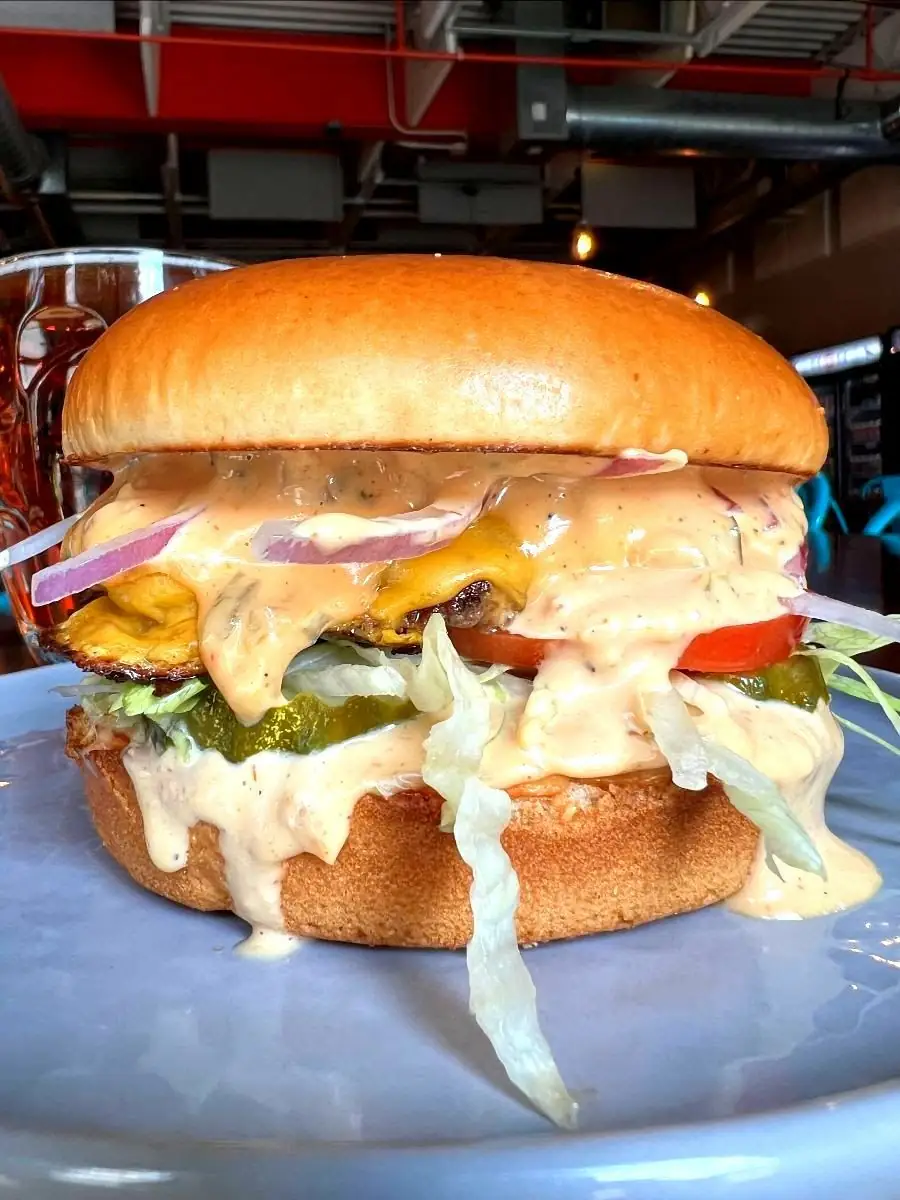 Picture of our Up & Down Burger taken from the front of the taproom.