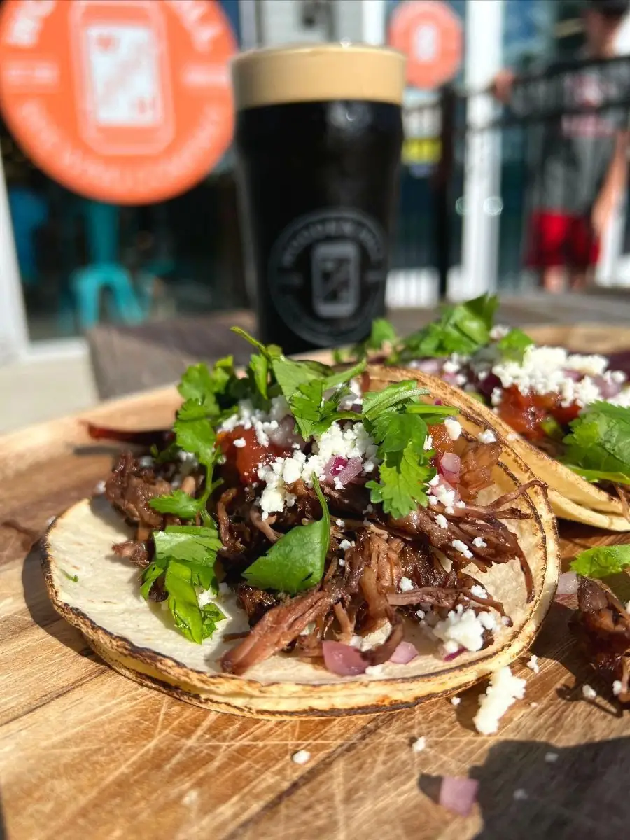 Picture of Barbacoa Tacos with a beer on the side