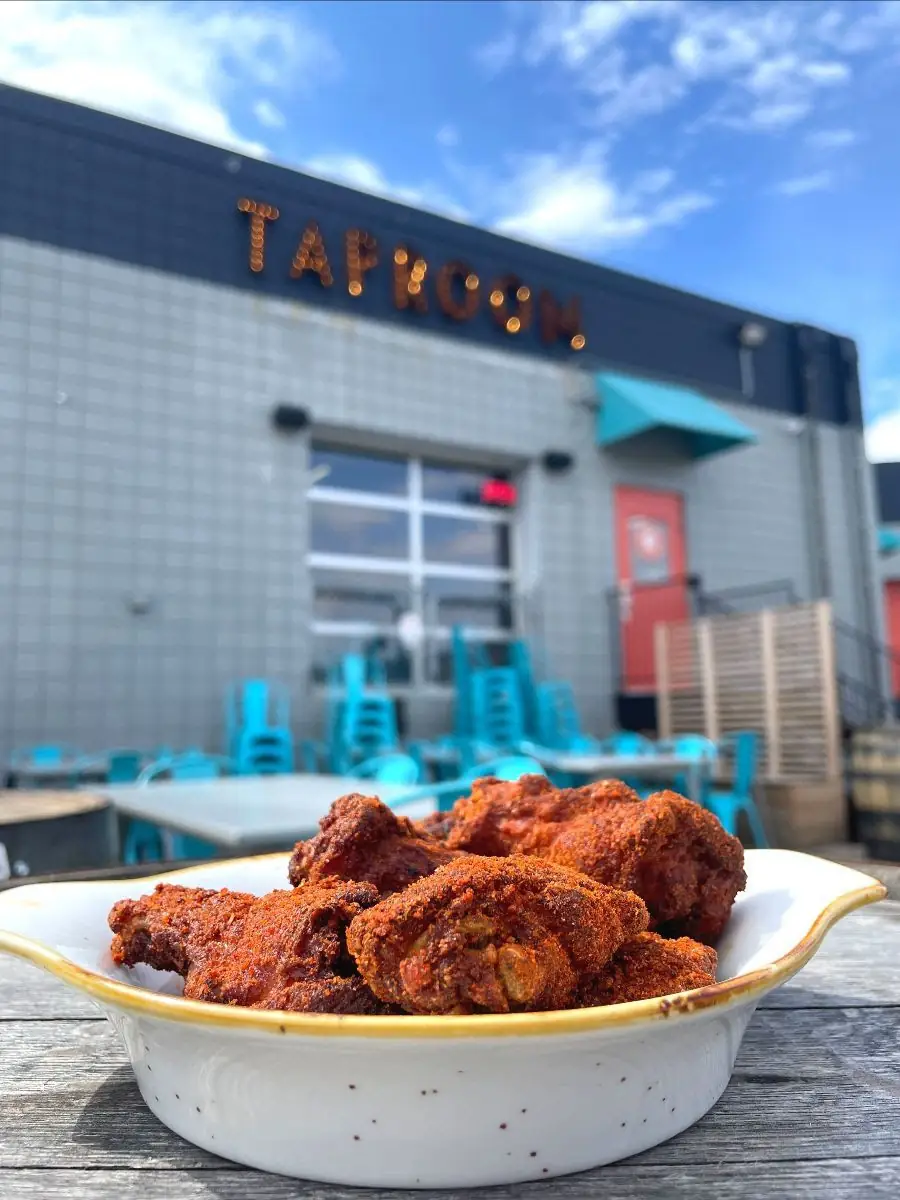 Picture of our new Facemelter Dry Rub Wings launching this Thursday. Picture shows wings in a bowl, shot outside on our back patio.