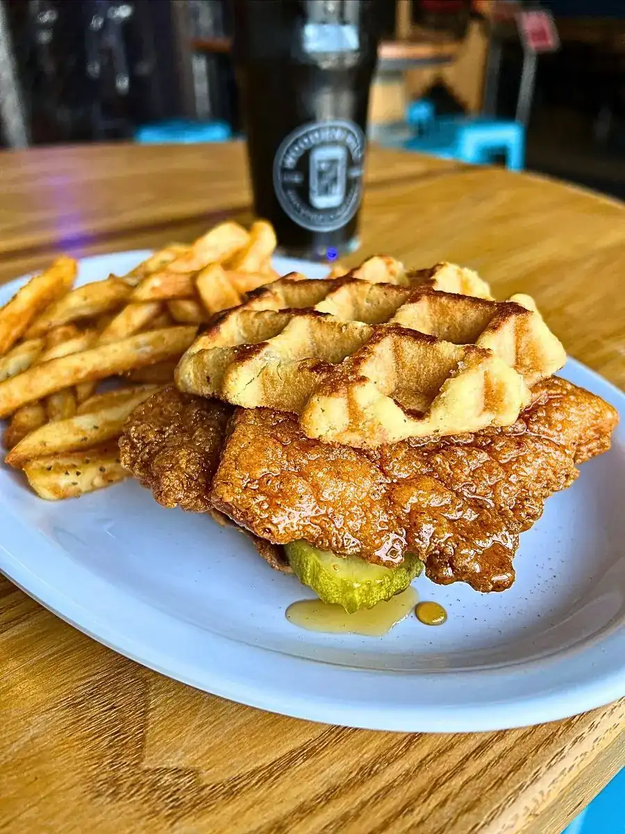 Releasing Thursday: Chicken & Waffles Sandwich 🍗🧇  Toasted Belgian Waffle Bun | Maple Honey Glazed Chicken Tenders | House Pickles  Available for a limited time, starting Thursday!