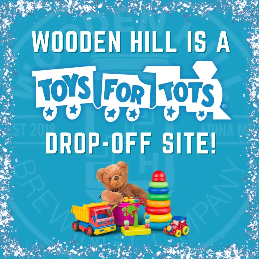 Graphic for Toys for tots that Wooden Hill is a drop--off site. Shows image of some toys.