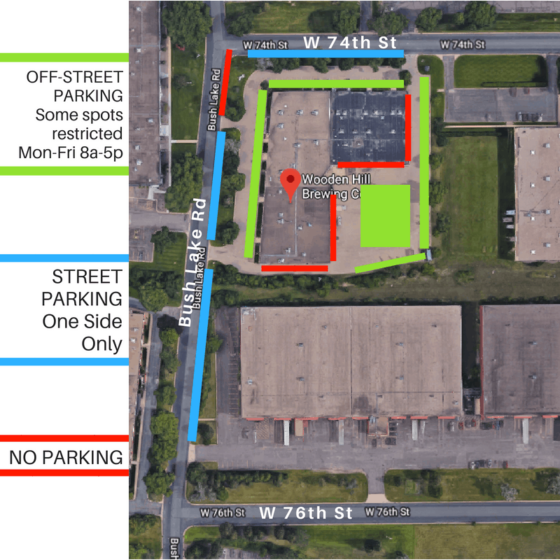Color-coded parking map of the lots around Wooden Hill's L-shaped building